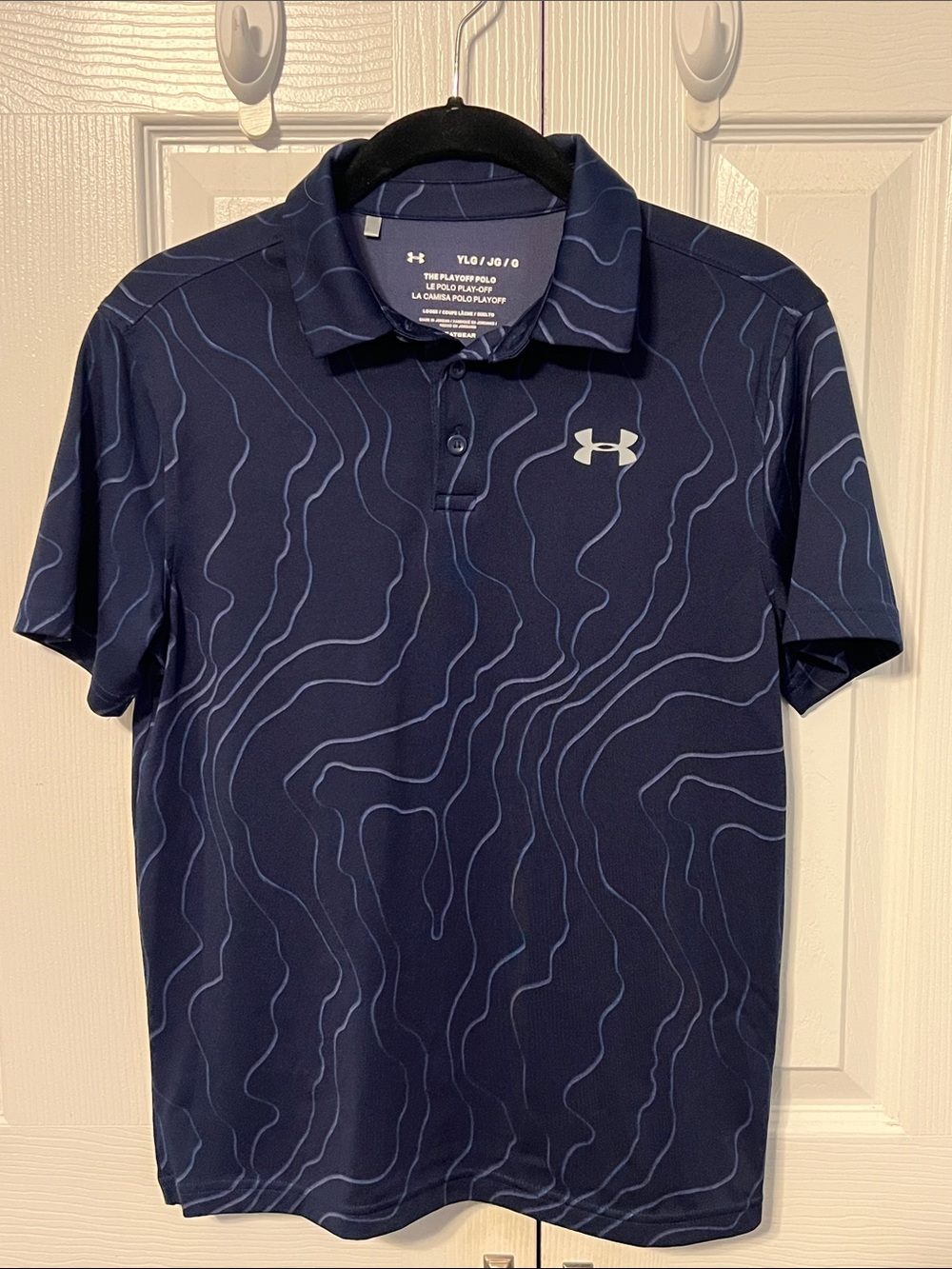 EUC Youth Under Armour Navy Blue Patterned Polo Shirt Size Large